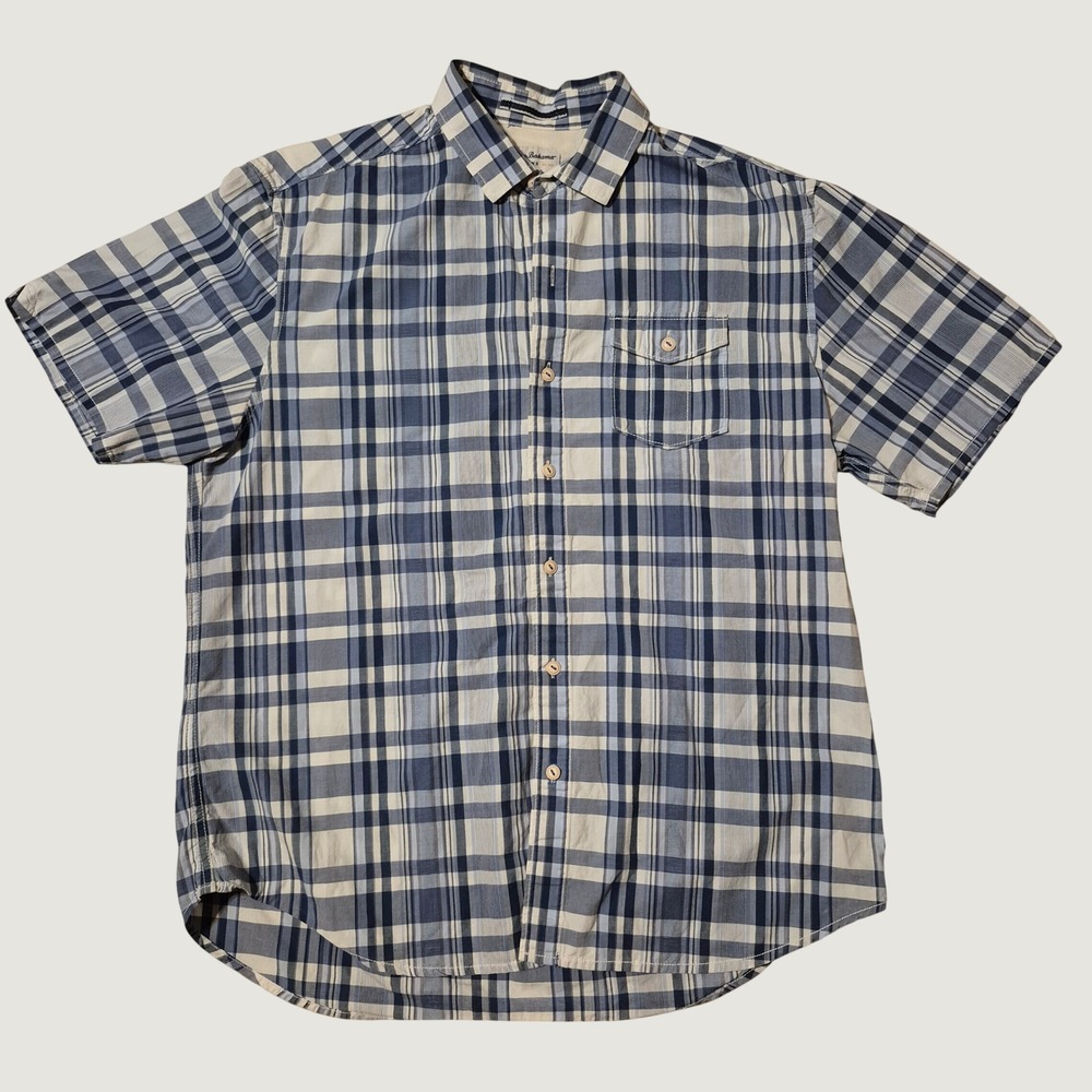 Tommy Bahama Jeans Shirt Mens M Blue Plaid Short Sleeve Island Crafted Cotton